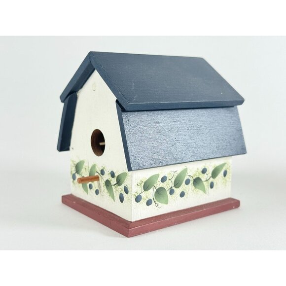Hand Painted Wooden Birdhouses Set Floral Dk Green Roof Vintage Cottage Garden - Picture 2 of 15